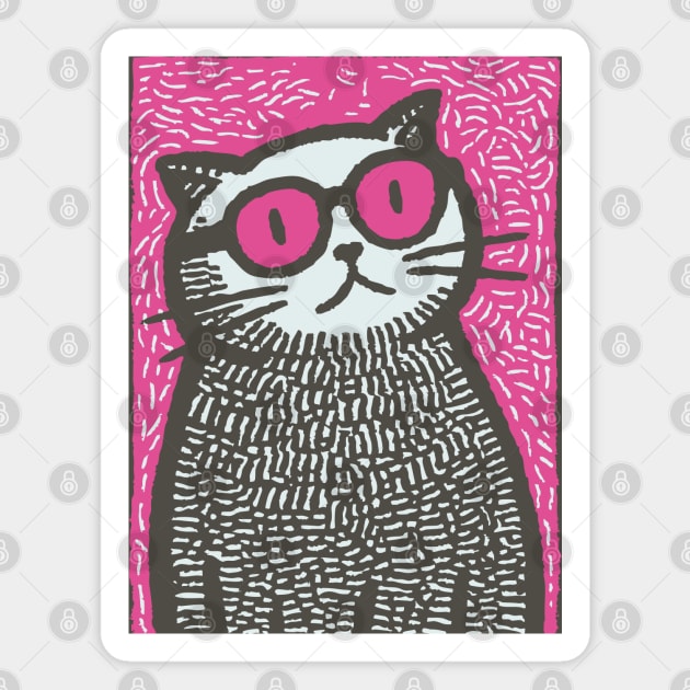 Cool Cat with Pink Glasses | Funny Pop Art Graphic Magnet by TuncGK